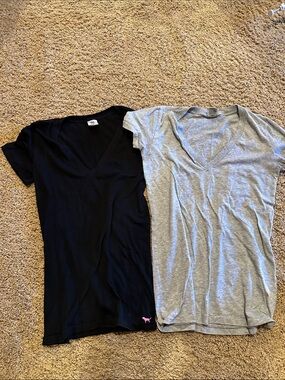 PINK Victoria's Secret Black & Gray V-Neck Tee Set